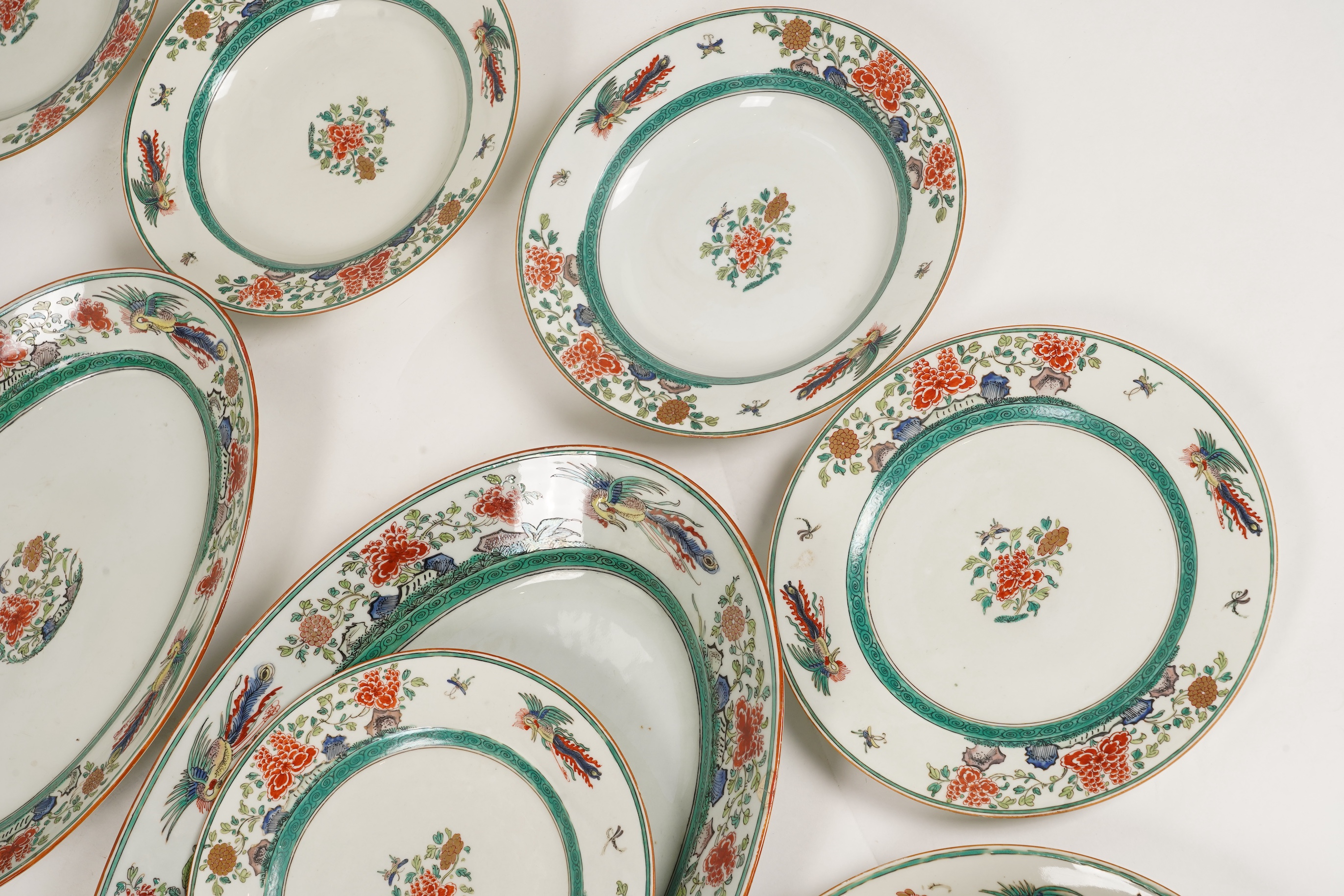 A Samson famille verte part dinner service in green Kutani style